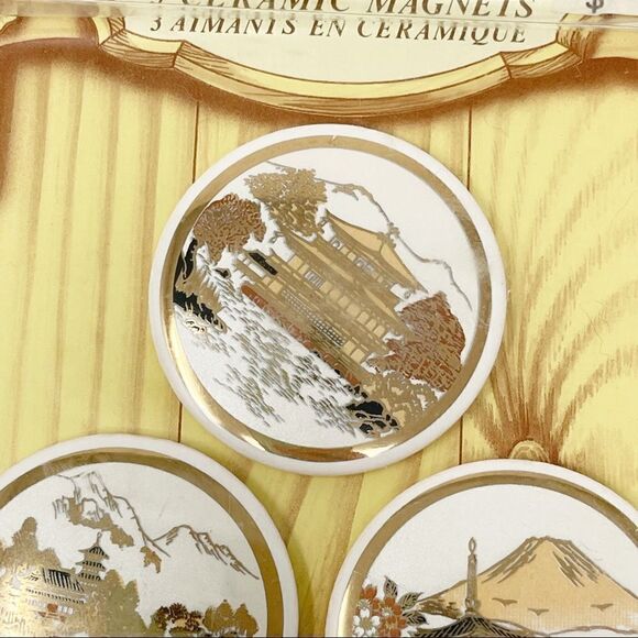 Vintage Ceramic Circular Magnets Asian Landscape Architecture - Picture 2 of 6